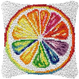 ZFFLYH Latch Hook Pillow Kits for Adults, DIY Colorful Lemon Printed Canvas Cushion Crocheting Embroidery Hand Craft Pillowcase Home Sofa Decoration 43X43cm