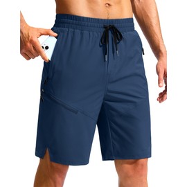 Pudolla Mens Beach Shorts Lightweight Swim Trunks with 3 Zipper Pockets Bathing Suit Swim Shorts for Men（Dark_Blue XL