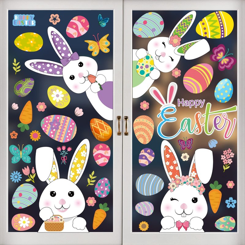 Easter Window Clings Decorations,121Pcs Easter Decorations for Glass Windows, Holiday