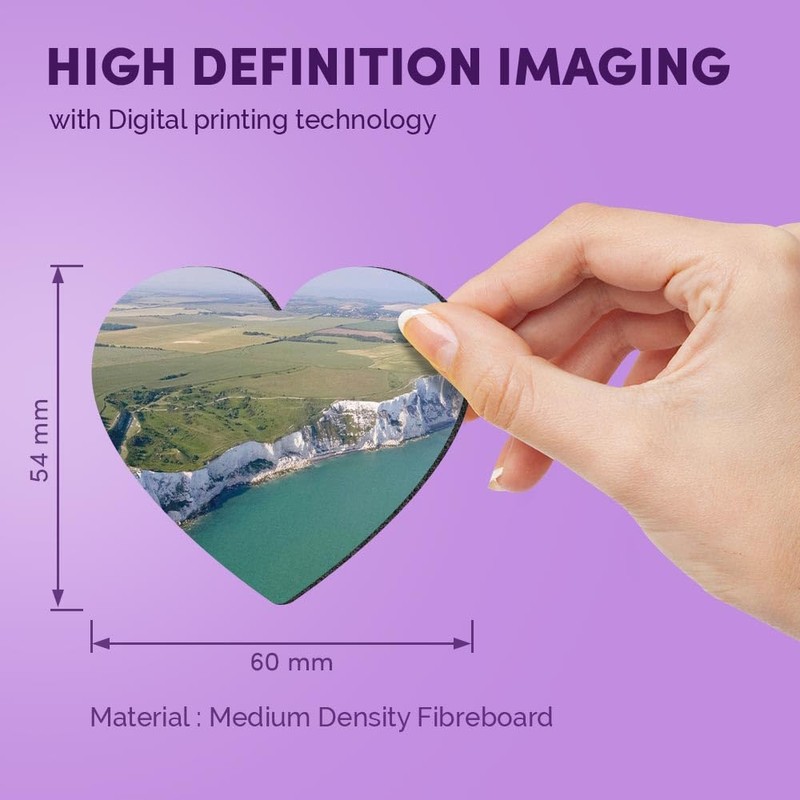 1x Heart MDF Magnet 6cm - White Cliffs of Dover