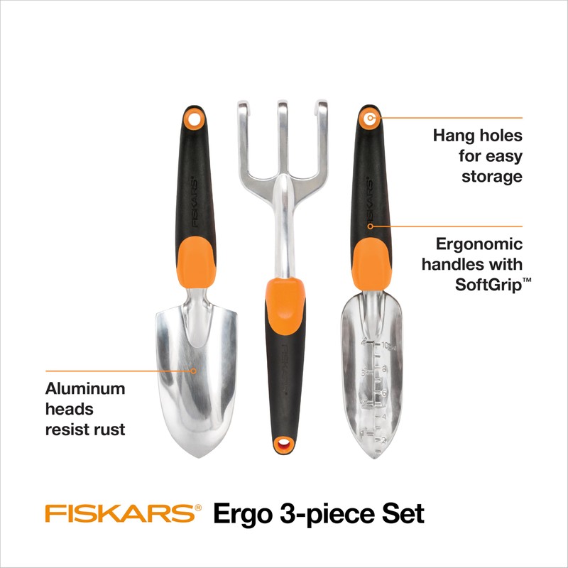 Fiskars 3-in-1 Garden Tool Set, Includes Trowel, Transplanter, and Cultivator