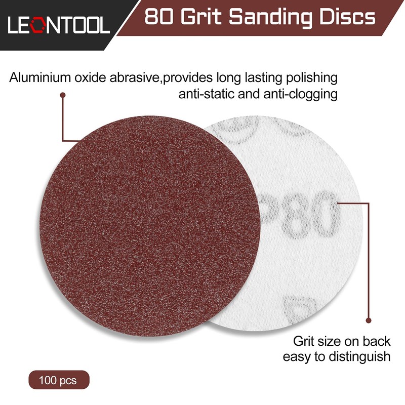 LEONTOOL Sanding Discs 3 Inch 80 Grit Hook and Loop