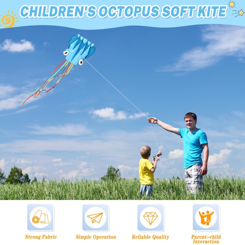 Hillylolly Octopus Kite, Large, Flight Kite, Single Line, Wind Kite