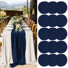 Lykoow 15 Packs Cheesecloth Table Runner Navy Blue,13 Ft Dark Blue Rustic Gauze Boho Wedding Table Runner Decoration, Wedding Table Decor Table Cloth for Wedding Party Bridal Shower Table,21.5x157in