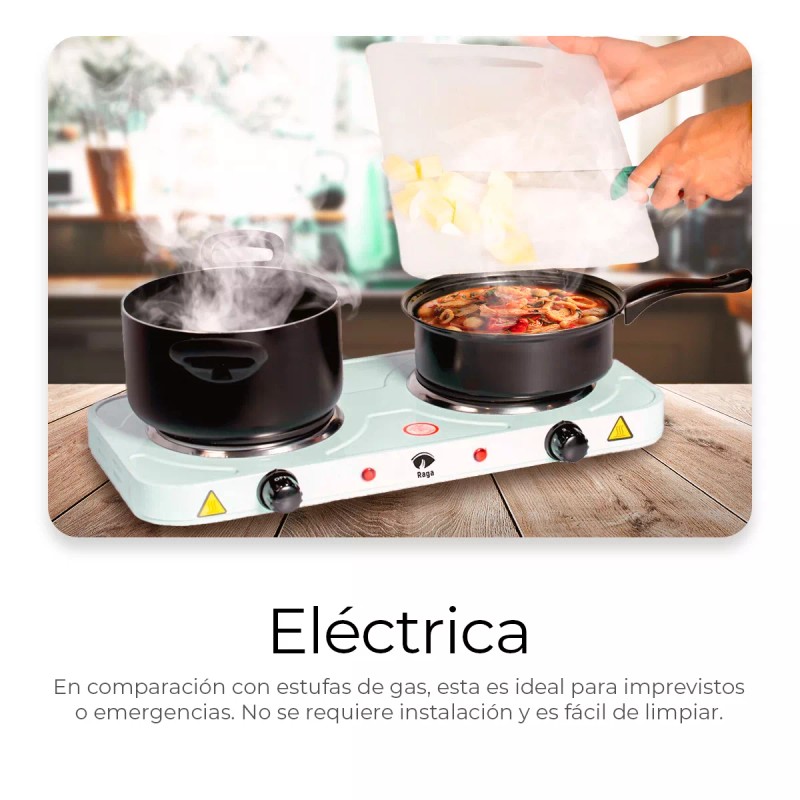Raganet Parrilla Eléctrica 2 Quemadores Acero Inoxidable 2000w Color Blanco
