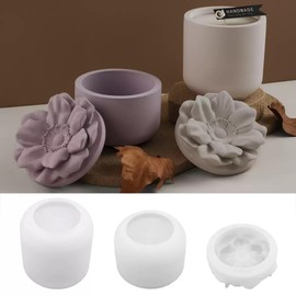 Candle Jar Resin Mold with Poppy Flower Lid, Silicone Concrete Candle Jar Molds for Jewelry Storage Box Home Decor