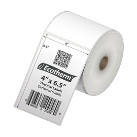 4" x 6.5" Thermal Labels | 6 Rolls | 2280 Labels | fits Zebra, Munbyn, Rollo, Godex, Arkscan, iDPRT, Offnova Thermal Label Printers and More | Blank White Adhesive Stickers by Ecotherm