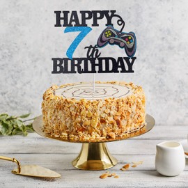 Decoración para tarta de video juego de feliz séptimo cumpleaños, nivel 7 desbloqueado, impresionante decoración para tarta de cumpleaños para niños de 2016, videojuego, 7 cumpleaños