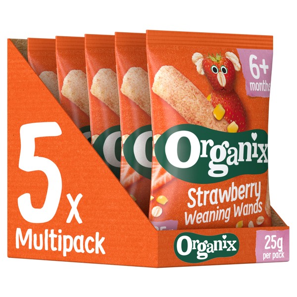 Organix Strawberry Weaning Wands 6+ Months 25g (Pack of 5)