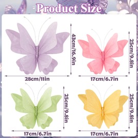 Easy Joy Pack of 4 3D Paper Butterfly Decoration, Butterfly with Mounting Clip, Colourful Glitter Surface Layer Butterfly for Table Decoration, Indoor Spring Decoration, Garden Party Decoration