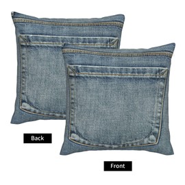 BEITUOLA Blue Country Back Pocket of Jeans Throw Pillow Covers 18x18 Set of 2 Western Decorative Pillow Cover Vintage Outdoors Square Pillowcase Cushion Case Home Decor for Sofa Couch Bed