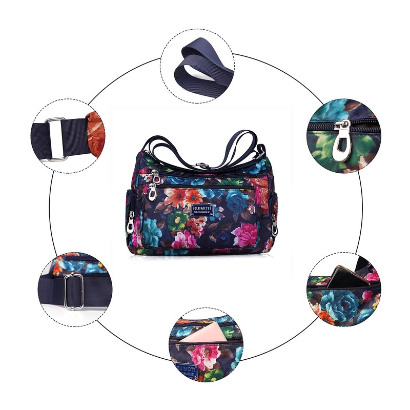 NOTAG Women's Shoulder Bag, Lightweight, Multi-Pocket, Casual Waterproof Nylon Messenger