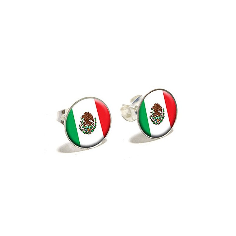Mexico Mexican Flag Novelty Silver Plated Stud Earrings