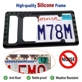 Silicone American Flag License Plate Frames- Rustproof Patriotic Gloss USA Stars and Stripes Flag Black Car Tag Holder Cover, 2 Pack for Front and Rear, with Mount Screws Caps, Automotive Accessories