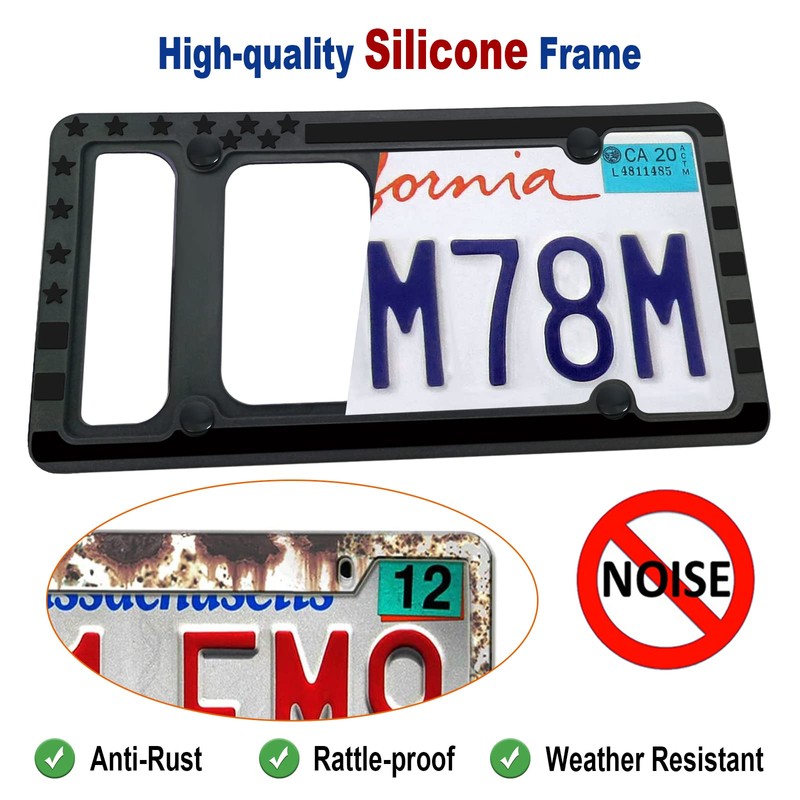 Silicone American Flag License Plate Frames- Rustproof Patriotic Gloss USA