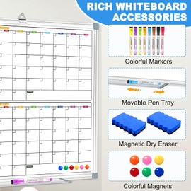 Calendar Whiteboard for Wall 36" x 24", 4 Month Magnetic Calendar Dry Erase Board, Planning Board Bulletin Board Portable Board for Office, School, Home Organization