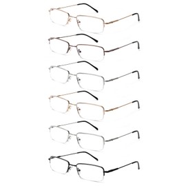 NORPERWIS 6 Pack Reading Glasses Men Metal Blue Light Blocking Readers with Spring Hinges Readers for Men Eyeglasses (Mix Color-2, 0.00, x)