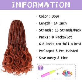 French Curl Crochet Braids 14 Inch Ginger Goddess Box Braids Crochet Hair for Women 7 Packs Pre Looped Crochet Box Braids with Curly Ends Synthetic French Curly Braiding Hair Extensions