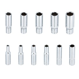 11-Piece Socket Spanner Long Set, Long Nut Set, Glow Plug Wrench, Hexagonal Deep Bed Socket Spanner Insert, 4-14 mm, Hexagonal Socket Spanner Insert, Matte Chrome Surface