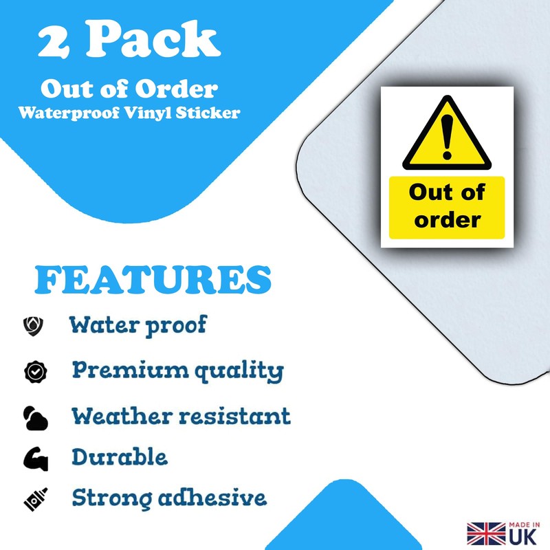 2-Pack Out of Order Vinyl Sticker Sign Labels -Waterproof sticker