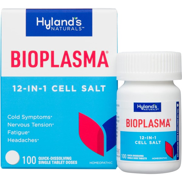 Hyland's Naturals Bioplasma Cell Salts Tablets, Natural Homeopathic Combination of Cell Salts Vital to Cellular Function, For Cold Symptoms, Nervous Tension, Fatigue & Headaches, 100 Count