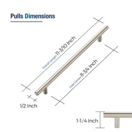 JOY DECOR 15 Pack Cabinet Handles, Brushed Nickel Cabinet Pulls, 8-3/4 in Hole Center Kitchen Cabinet Handles, Stainless Steel T Bar Handles for Dresser Drawers