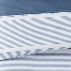 Brooklyn Loom - 3-Piece Full/Queen Duvet Cover and Sham Set - Niari Yarn Dye Stripe Cotton Collection - Blue (DCS4175BLQ-1800)