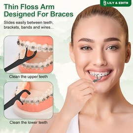 LILY & EDITH Hilo dental ortodóncico para aparatos de ortodoncia para adultos y niños, 240 unidades, palillos de hilo dental Ortho Dental, sin flúor n