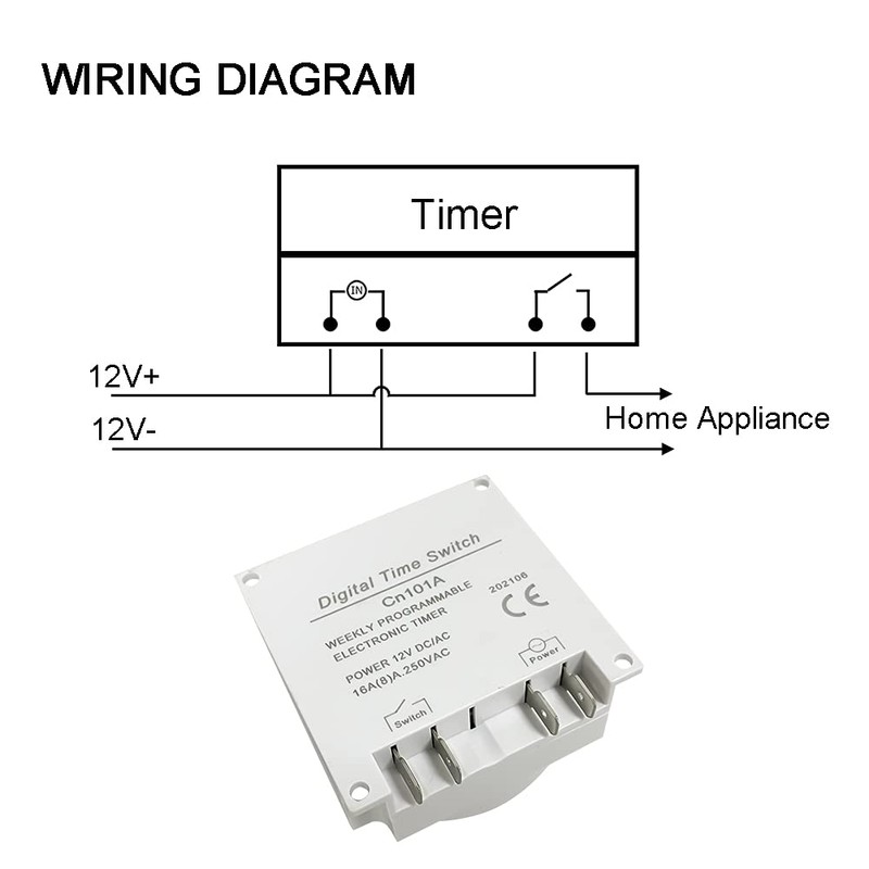 Sutekus 7 Day Digital Timer Switch DC 12V 16A Programmable