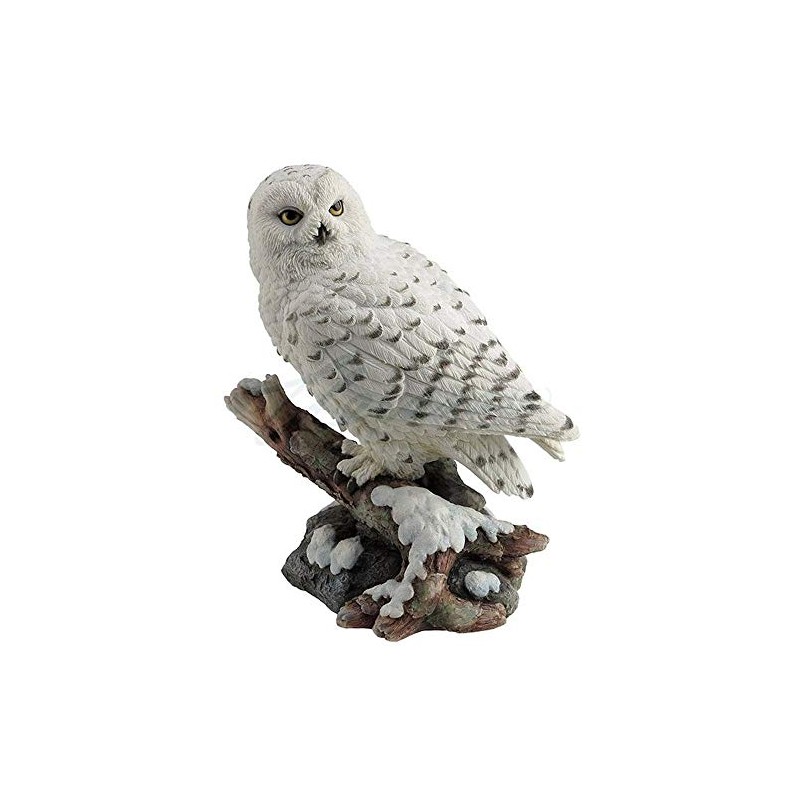 Snow Owl Perching on Branch Figurine