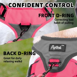 PUPTECK Escape Proof Dog Harness and Leash Set Upgraded No Pull Reflective Dog Vest with Lift Handle, Easy Control Pet Harness for Medium Large Dogs Training Walking Running, Fuchsia, L