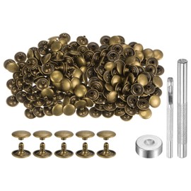 HARFINGTON 200 Sets Leather Rivets 12mm x 8mm Metal Double Cap Rivet Snaps Studs Fasteners with 3pcs Setting Tools Rivets for Leather Craft DIY Repair Decoration, Bronze