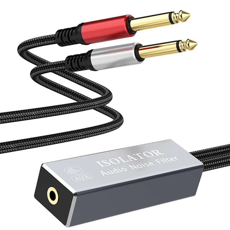 Audio Noise Filter Adapter:Dual 6.35mm 1/4" TRS Male to 3.5mm