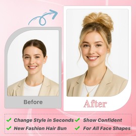 Benehair Messy Bun Hair Piece Curly Wavy Hair Scrunchies Messy Bun Scrunchie Synthetic Donut Updo Hair Pieces for Women Girls (Light Brown & Blonde, 25g)