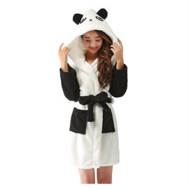 CuteOn Unisex Couple Womens Mens Cartoon Animal Coral Fleece Hooded Wrap Dressing Gown Housecoat Bathrobe Cosplay Panda Medium
