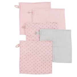 roba Organic Set of 5 Wash Cloths 'Lil Planet' Pink/Mauve, Muslin, Organic Cotton, GOTS, 25 x 25 cm