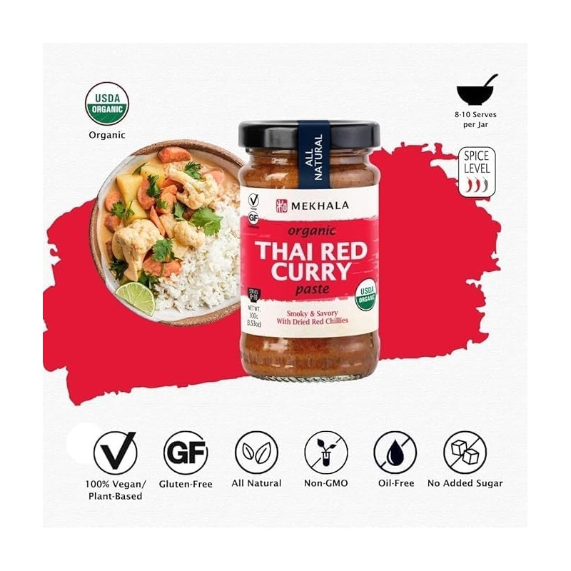 Mekhala Organic Thai Red Curry Paste. VEGAN. GLUTEN-FREE. NO ADDED