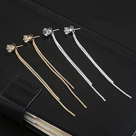 Women's Pierced Earrings, Dainty and Simple, Korean, Binaural Set, Long, Gold/Silver, Silver