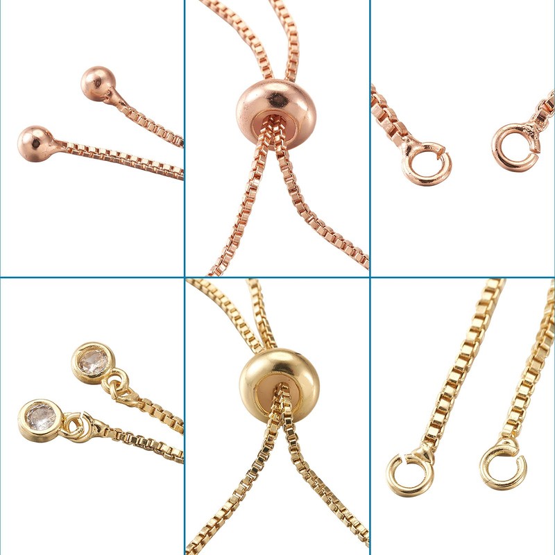 Beadthoven 16pcs Adjustable Slider Bracelet 4 Colors Box Chain Slider