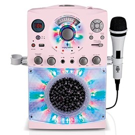 Singing Machine SML385UP Bluetooth Karaoke System with LED Disco Lights, CD+G, USB, and Microphone, Rose Gold/Frosted Pink []