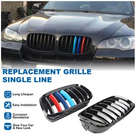 BILLDIO Front Grill Color Grille For 2007-2014 X5 E70 X6 E71 ABS Gloss Black M Color Kidney Grille