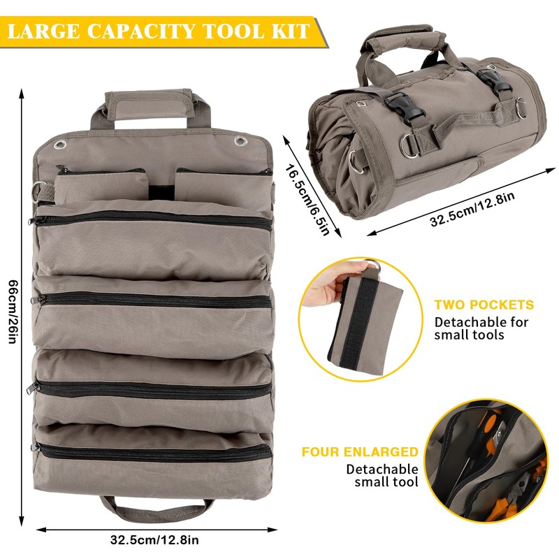 Tool Organizer Bag Foldable Roll Up Heavy Duty with 2