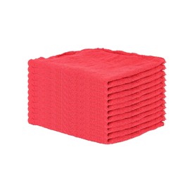 Seleq Pre-Washed Red Cotton Shop Cleaning Towels Bulk 12" x 14" - Set of 10
