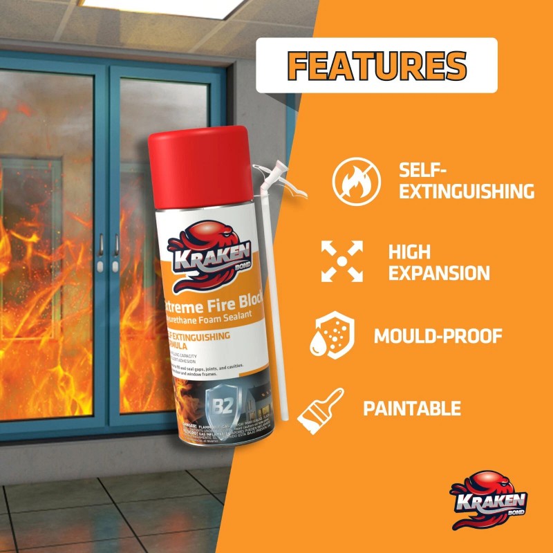 Kraken Bond Extreme Fire Block Polyurethane Straw Foam Sealant 12