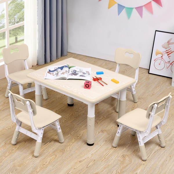 CuFun Kids Table and Chairs Set, Height-Adjustable Toddler Table and