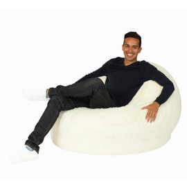 AIRCANDY White Faux Fur Inflatable Chair - Soft Furry Seat – Perfect for Living Room, Bedroom, Dorm and Kids Room – Beanless Bag Chair for Adults Holds up to 250 pounds