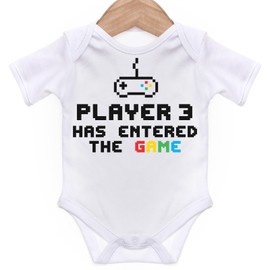 ART HUSTLE Player 3 Has Entered The Game Short Sleeve Bodysuit/Baby Grow For Baby Boy Or Girl (New Born, White)