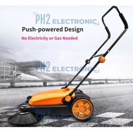 SANITMAX SM650 27.5" Manual Push Powered Floor Sweeper, Triple Brushes,Indoor and Outdoor