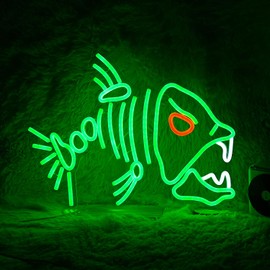 LIUOZHTEA Fish Neon Sign LED Skeleton Fish Neon Light for Wall Decor Dimmable Green Fish Bones Light Up Sign for Living Room Game Room Restaurant Man Cave Art Wall Decoration (16.7 ''*12.8 '')