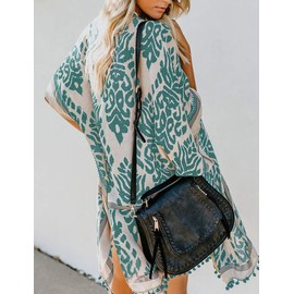 Bsubseach Pom Pom Kimono Cover Up for Bathing Suit Women Half Sleeve Cardigan Summer Bikini Beachwear Green